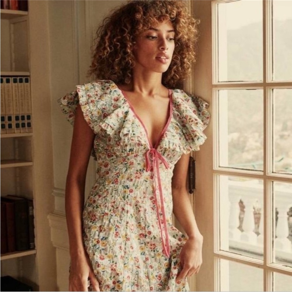 NWT Doen Audette Dress Sunrise Blossoms Maxi Ruffle S